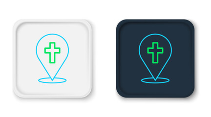 Line Map pin church building icon isolated on white background. Christian Church. Religion of church. Colorful outline concept. Vector