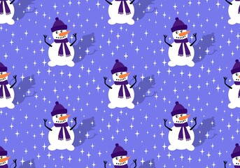 Cartoon snowman seamless Christmas pattern for new year accessories and wrapping paper and kids clothes print