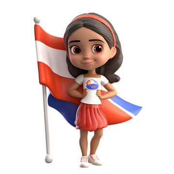 3D illustration of Little Asian Girl with the flag of Costa Rica