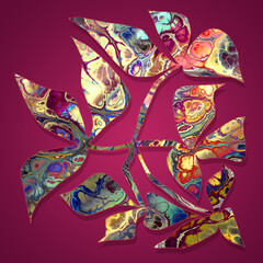 leaves with shadow and marbled design against a red-violet background