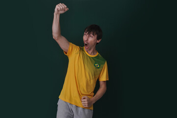 torcedor brasileiro comemorando gol do brasil, celebração de vitória do brasil  © Alexandre