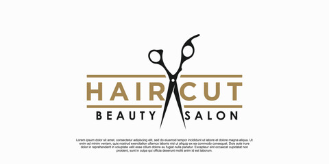 beauty salon hair cut logo design creative concept - obrazy, fototapety, plakaty