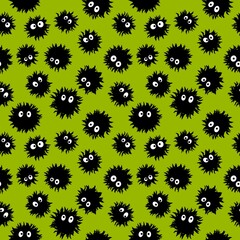 Cartoon monsters seamless kawaii fluffy aliens pattern for Halloween wrapping paper and fabrics and kids