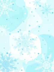 Fototapeta na wymiar Blue light winter background with snow and snowflakes. Vector illustration for poster, invitation, template. Copy space.