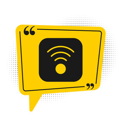 Black Wi-Fi wireless internet network symbol icon isolated on white background. Yellow speech bubble symbol. Vector