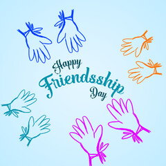 Happy friendship day colorful poster, with many colorful hands and happy friendship day writer in written in it.