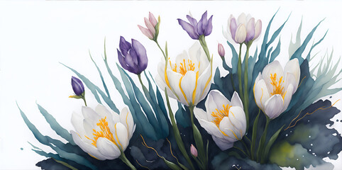 Obraz na płótnie Canvas Spring crocuses flowers. AI generated illustration