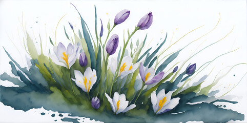 Spring crocuses flowers. AI generated illustration