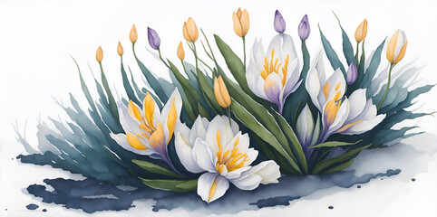 Spring crocuses flowers. AI generated illustration