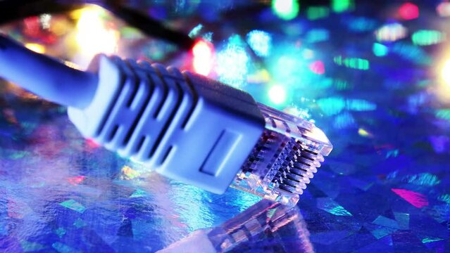Close up of network cable on digital background