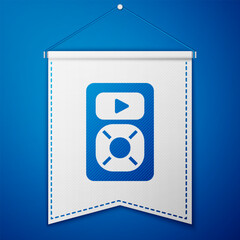 Blue Music player icon isolated on blue background. Portable music device. White pennant template. Vector