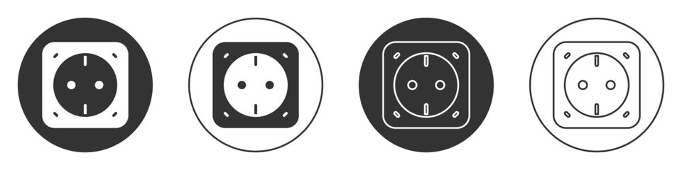 Black Electrical outlet icon isolated on white background. Power socket. Rosette symbol. Circle button. Vector