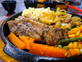 Tenderloin Steak with vegetables, close up