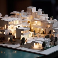 White architectural model, generative ai