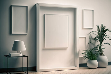 mockup poster frame in minimalist modern interior; generative AI
