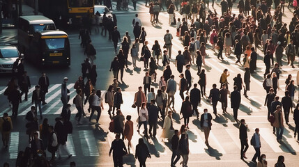 Obraz premium people at rush hour commuting in the city, Generative AI