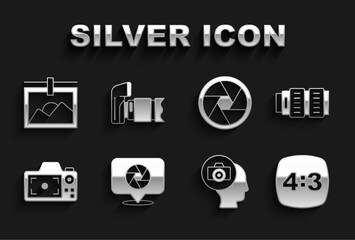 Set Camera shutter, photo lens, Photo frame 4, camera, and icon. Vector