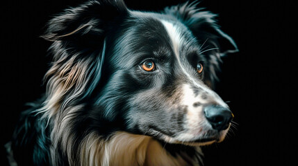 Fototapeta premium border collie portrait on black Generative AI