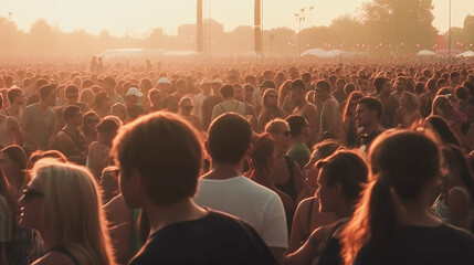 crowd enjoying sunset at summer music festival Generative AI