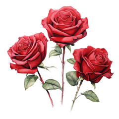 Fototapeta premium a Beautiful Red Rose, full body, richly colored, islolated in sets, clip art, Floral-themed, photorealistic illustrations in a PNG, cutout, and isolated. Generative AI