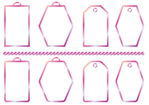 Vector illustration of a geometric shape with holes and hanging. Set of blank labels in basic colors palette in eps and jpg format. Objects isolatted.