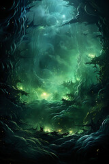 Magical green solid background. AI generative