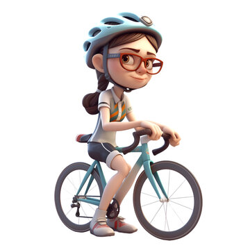 3D Render of a Little Girl with bicycle isolated on white background
