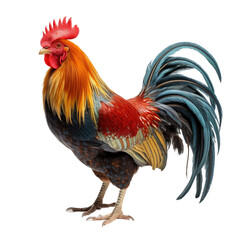 Fototapeta premium a Beautifully Cockerel rooster, full body, richly colored, Farm-themed, photorealistic illustrations in a PNG, cutout, and isolated. Generative AI