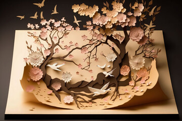 Paper art style pink cherry blossom AI generation