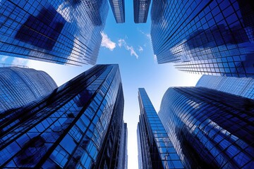 Obraz na płótnie Canvas Blue look up modern city business building