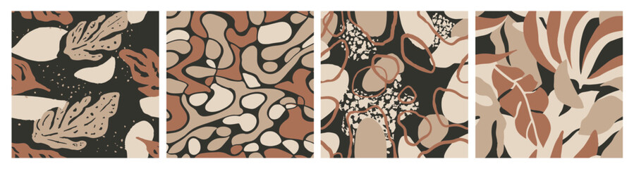 Black Seamless Contemporary Bloom Leaves Background. Vibrant Endless Fashion Plant Element, Seamless Pattern.