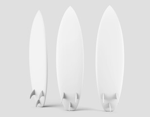 Fototapeta premium summer watersport surfing board surfboard longboard realistic mock up design set back view 3d render illustration isolated