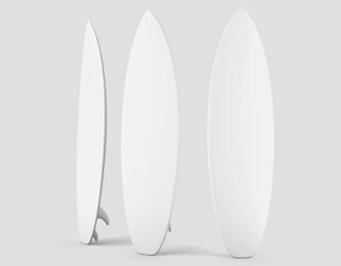 summer extreme watersport surfing board surfboard longboard realistic mockup design template set front view 3d rendering illustration isolated in blue background