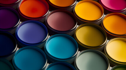 Colorful paint cans. Generative AI	