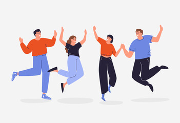 Fototapeta na wymiar Happy group of people jumping on a white background. The concept of friendship, healthy lifestyle, success. Vector