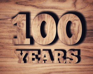 Wooden texture number 100 years on wooden background with clipping path for design elements