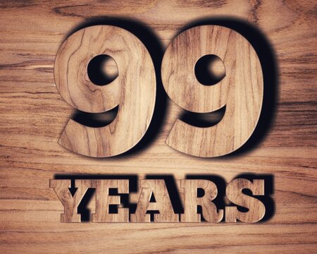 Wooden texture number 99 years on wooden background with clipping path for design elements