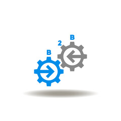 Vector illustration of gear wheel mechanism with arrows and B2B abbreviation. Symbol of B2B Business To Business.