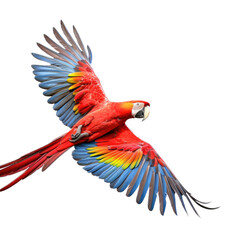 Fototapeta premium a Scarlet Macaw, Ara macao, in flight in various positions, full body, richly colored, Wildlife-themed, photorealistic illustrations in a PNG, cutout, and isolated. Generative AI