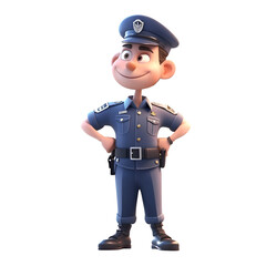 3D illustration of a policeman with a smile on his face.
