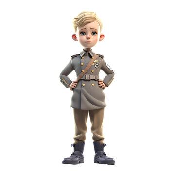 3D rendering of a little boy dressed as a russian soldier