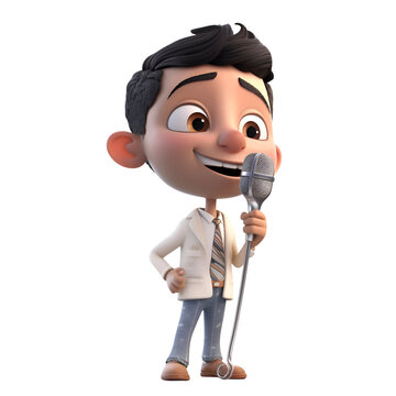 3D Illustration of a Cartoon Business Character with a Microphone