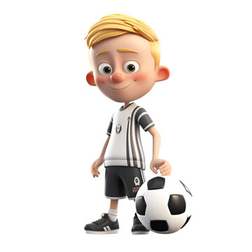 3d little boy with soccer ball. Isolated white background.