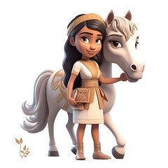 3D illustration of a cartoon character with a horse and a girl