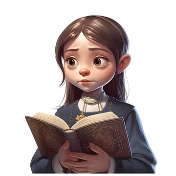 Illustration of a cute little girl with a bible in her hands