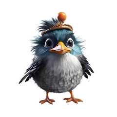 Cute little chick with a crown on his head on a white background