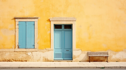 front view photo of old yellow house wall in the old city minimalism picture