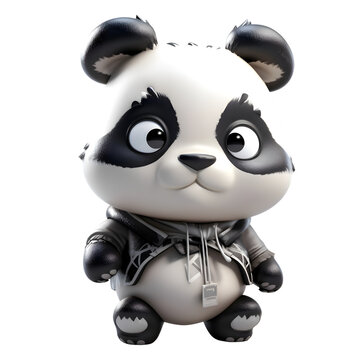 Panda in black and white - 3D rendered Illustration.