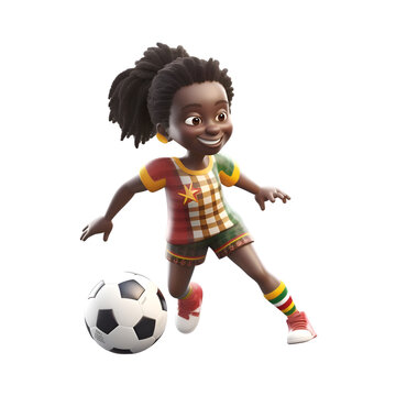 3d rendering of a little african american girl playing soccer isolated on white background