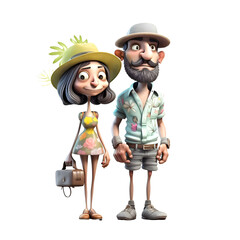Cartoon character of a man and a woman in safari clothes